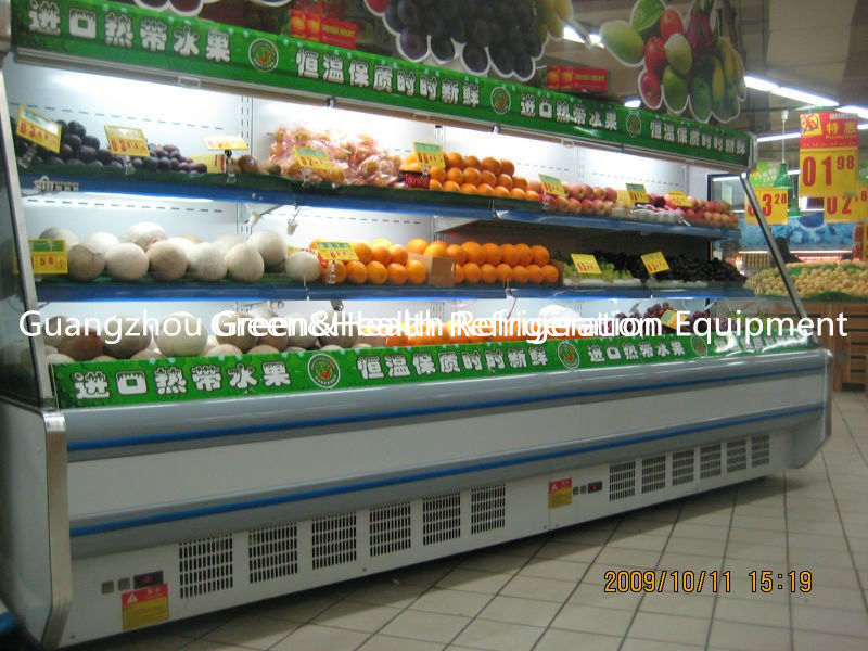 Mostra aberta do supermercado do refrigerador verticalidade branca/vermelha com capacidade grande