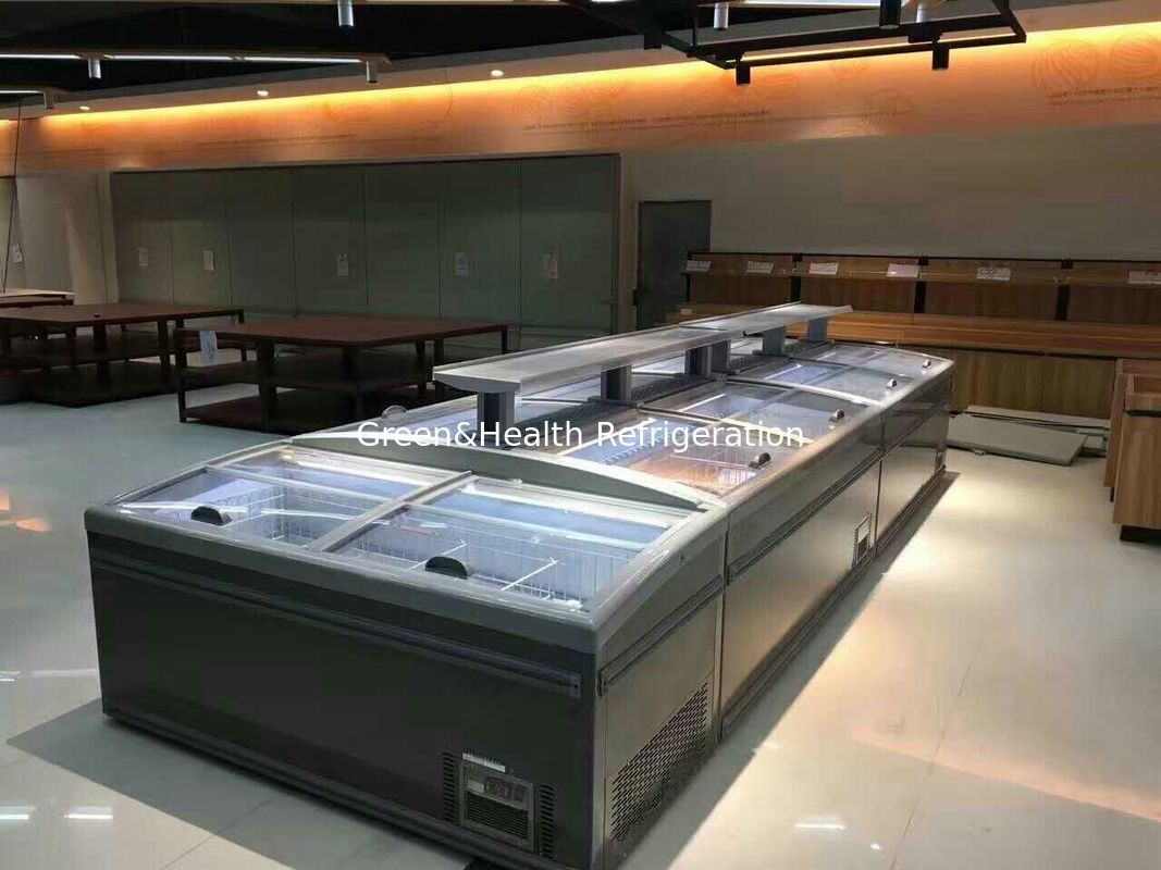 Display flexível Tipo Porta de vidro Descongelador automático Supermercado Island Freezer