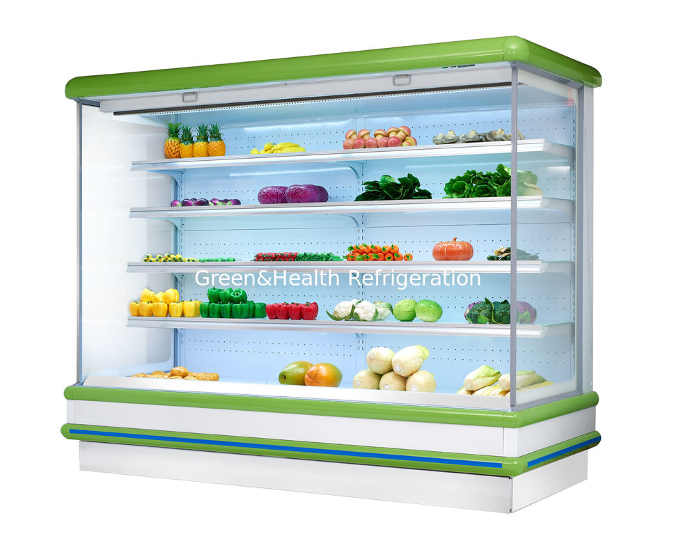 Exposição aberta da plataforma do fruto do supermercado o refrigerador de encaixe da multi obstrui dentro o tipo refrigerador superior aberto da exposição