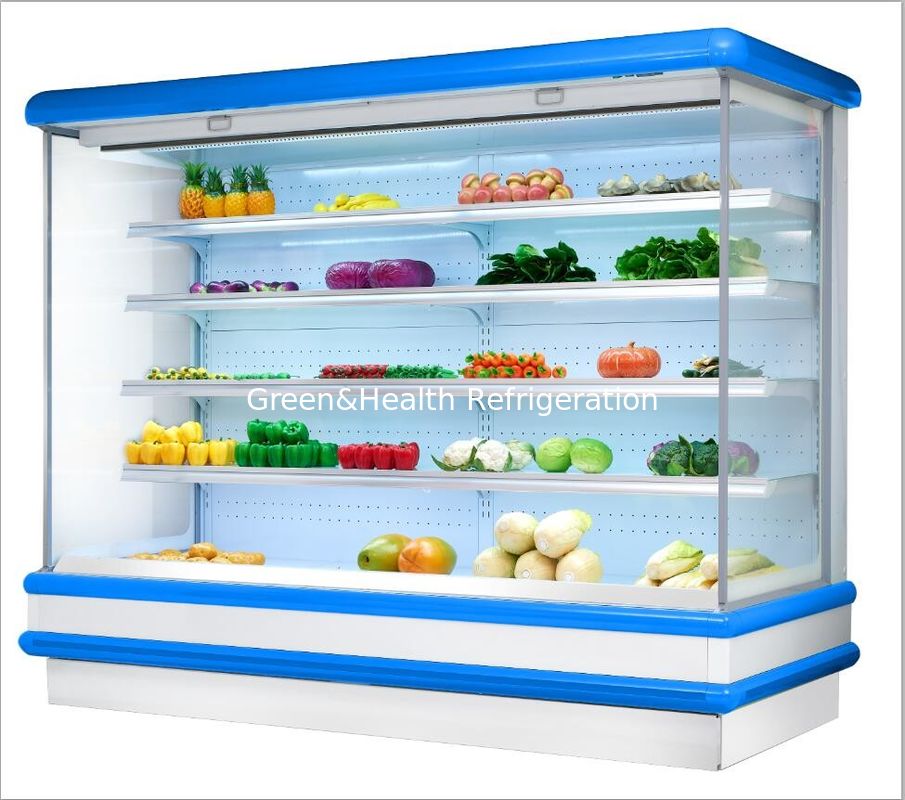 Exposição aberta da plataforma do fruto do supermercado o refrigerador de encaixe da multi obstrui dentro o tipo refrigerador superior aberto da exposição