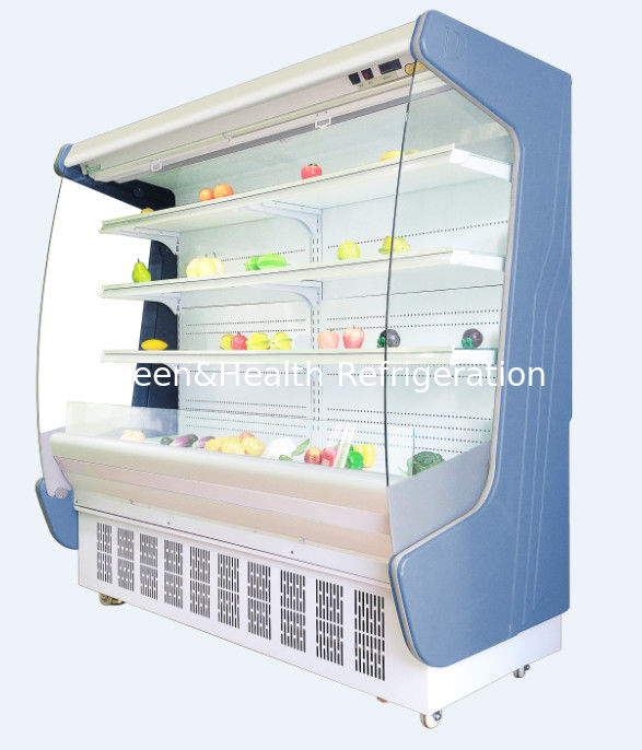 Do anúncio publicitário vertical do congelador do supermercado do armário da cortina de ar o refrigerador aberto da cara