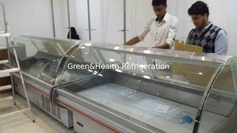 Frigorífico comercial com ventilador de refrigeração Compressor Danfoss e design de vidro curvo