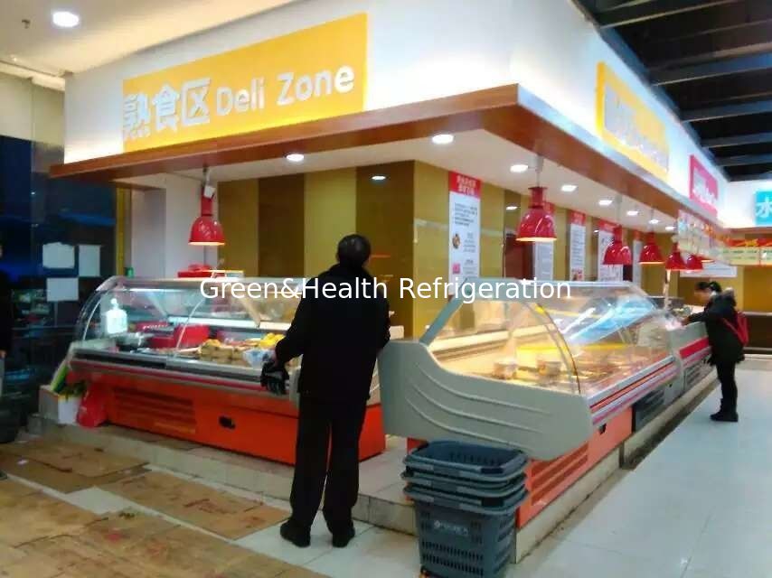Frigorífico comercial com ventilador de refrigeração Compressor Danfoss e design de vidro curvo