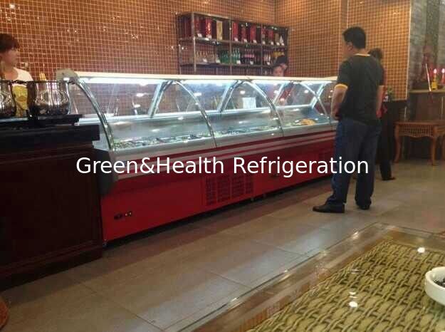 Frigorífico comercial com ventilador de refrigeração Compressor Danfoss e design de vidro curvo