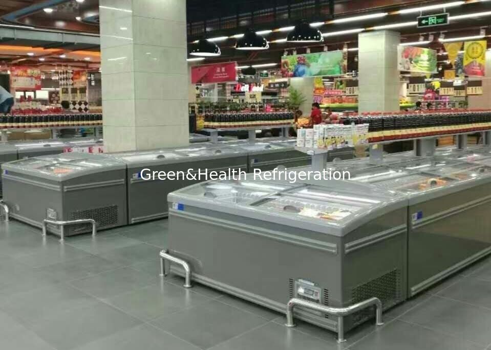 Congelador combinado supermercado da ilha da porta deslizante para a carne