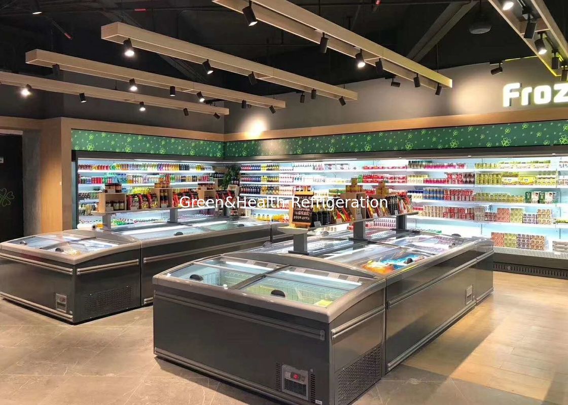 Congelador combinado supermercado da ilha da porta deslizante para a carne