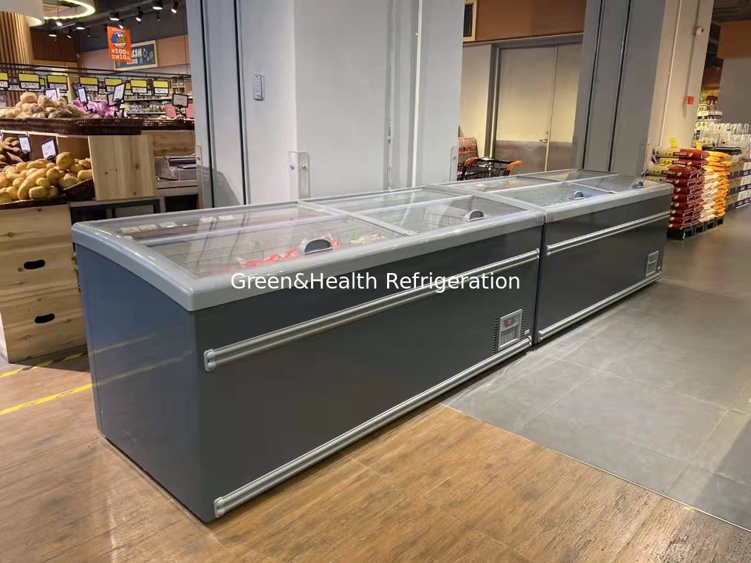 Congelador combinado supermercado da ilha da porta deslizante para a carne