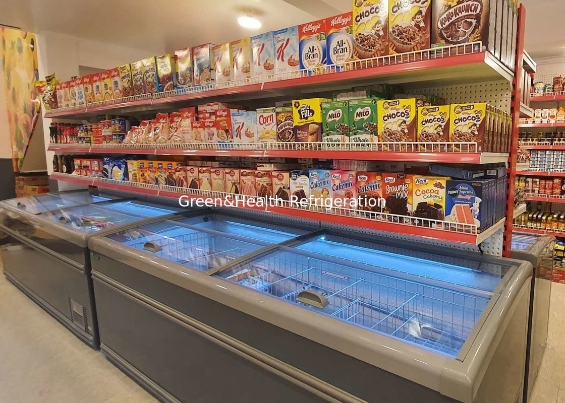 Congelador combinado supermercado da ilha da porta deslizante para a carne