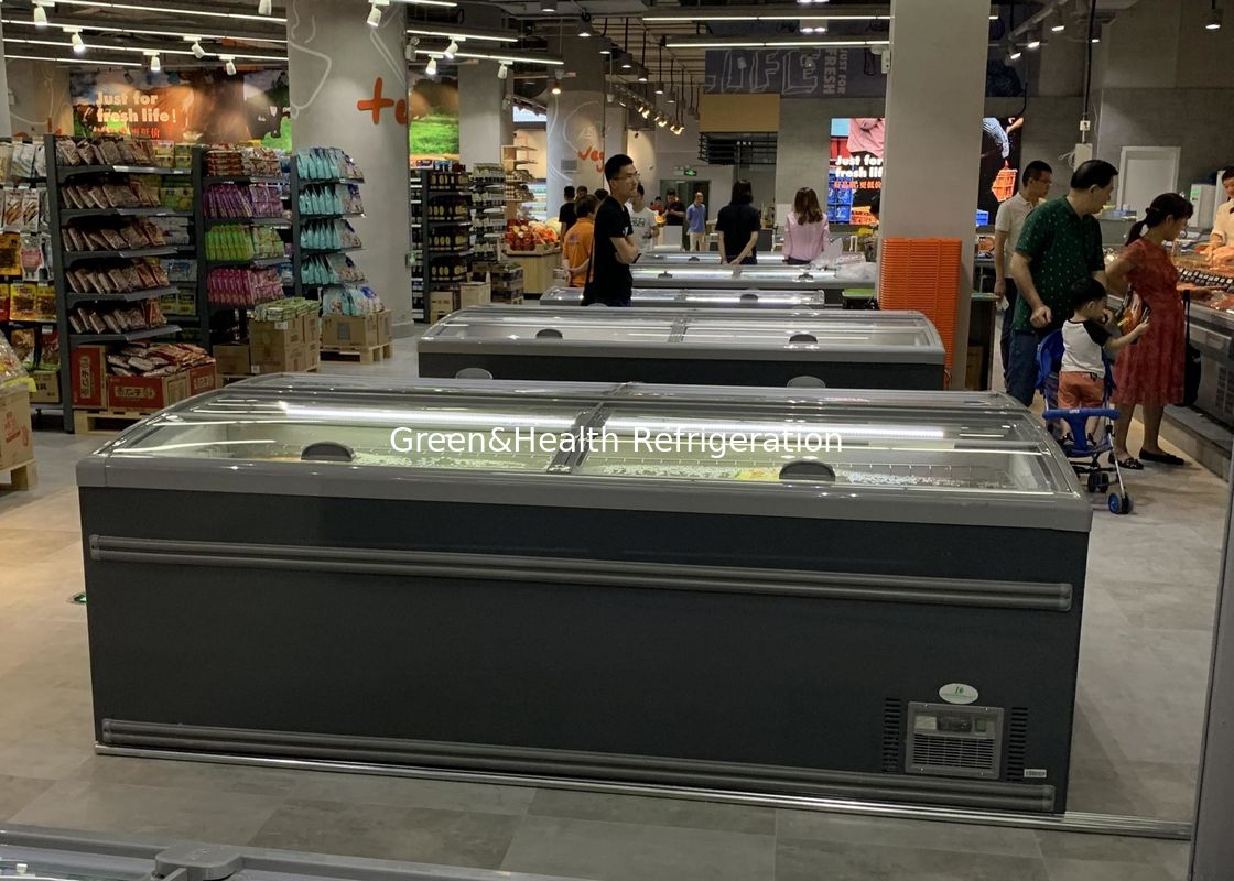 Congelador combinado supermercado da ilha da porta deslizante para a carne