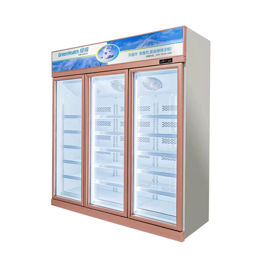 Sistema de refrigeração de ventilador 3 portas congelador de porta de vidro vertical com compressor Wanbao