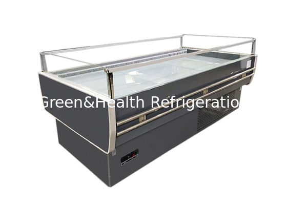 Supermercado plano aberto ilha congelador comercial exibição de carne geladeira com LED