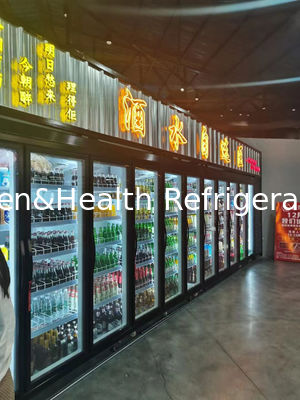 Refrigerador do supermercado das portas de vidro comerciais lisas do refrigerador cinco da bebida da cabeça grande