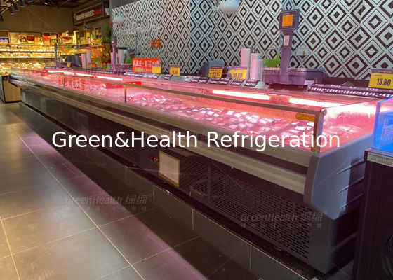 O supermercado fino fresco da carne da única temperatura indica o congelador para a loja de carne