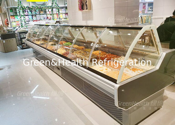 O supermercado fino grande do alimento cozido do volume indica o refrigerador com a roda do universal da porta deslizante 4