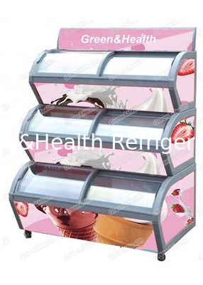 R290 Frigorífico de sorvete de 3 andares de forma oval para display refrigerado de frigorífico