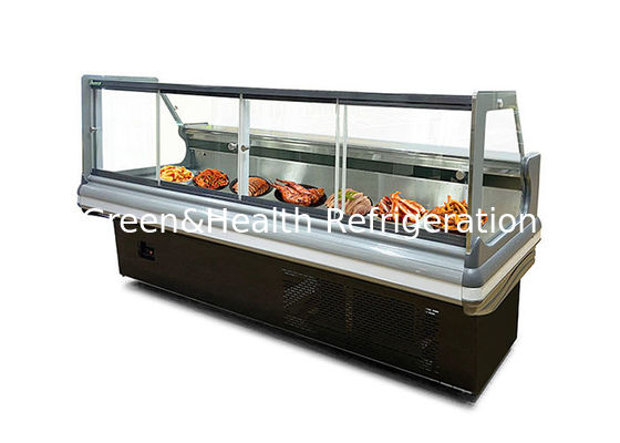 Vitrine de deli refrigerada de vidro transparente quadrado de temperatura única R404a