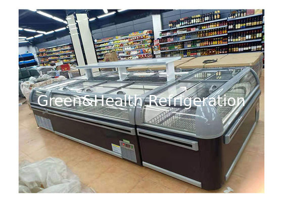 Largo Commercial Luxury Chest Freezer Profundo Curva de Vidro Porta Deslizante Ilha Frigorífico