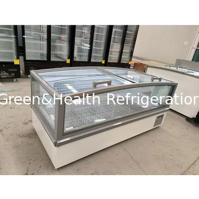 Armazém de vitrines de vidro grande frigorífico da ilha do supermercado com alumínio em relevo interno