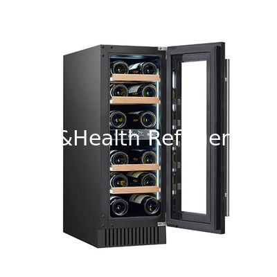 Certificado ETL 60 garrafas refrigerador eléctrico de vinho preto com portas de vidro e prateleiras de madeira