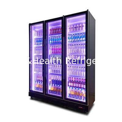 Chiller de bebidas com porta de vidro vertical R134a de 5 camadas de luz azul