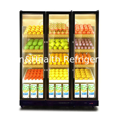 Comércio de três portas de vidro Luzes LED múltiplas Bebidas Refrigerador Display Freezer