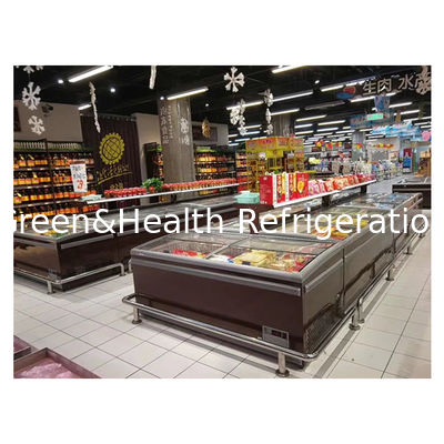 Ilha de exposição refrigerada horizontal grande para supermercado/loja, tipo freezer