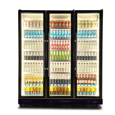 Portas de vidro comerciais Iluminação múltipla vertical Display de refrigeração de bebidas Freezer