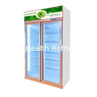 Congelador comercial para exibição de bebidas com duas portas de vidro para desembaçamento e sistema de resfriamento montado na parte superior com capacidade de 1154L