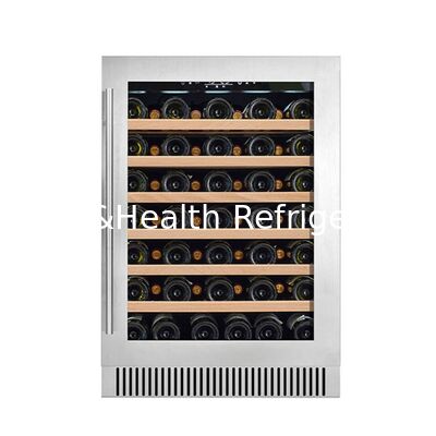 Refrigerador de vinho com capacidade para 60 garrafas com prateleiras de madeira e porta de vidro