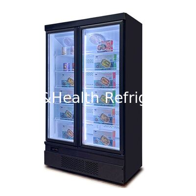 Congelador de exposição comercial vertical montado na parte inferior com 2 portas de vidro e descongelamento automático e exterior em aço inoxidável