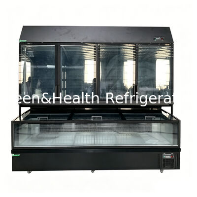 Frigorífico insular de dupla função com exterior de aço inoxidável/vidro e capacidade de 850L para exibição em supermercado