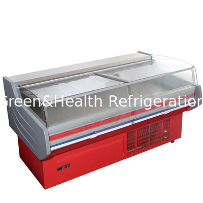 Refrigerador da exposição do supermercado fino de ROHS, congelador aberto da exposição do anúncio publicitário com vidro curvado para o marisco da carne