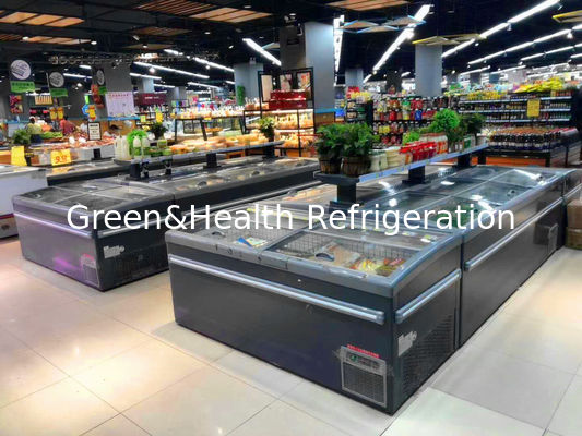 Congelador da exposição da ilha da carne & dos peixes do supermercado com deslizamento da tampa