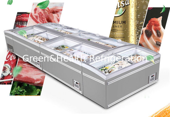 Congelador combinado da caixa do supermercado do armário da ilha com porta de vidro
